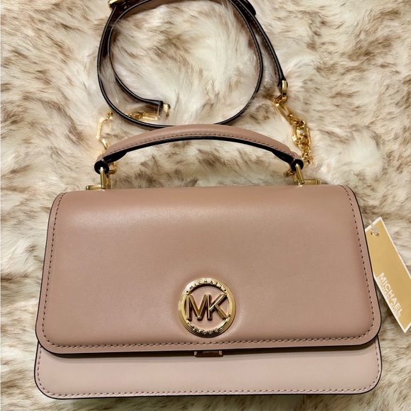 NWT MICHAEL Michael Kors Delaney Medium Leather Crossbody Satchel in pink - Picture 2 of 10